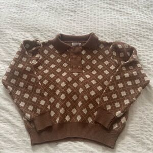 OAK + FORT Brown and Cream Polo Argyle Pattern Knit Sweater